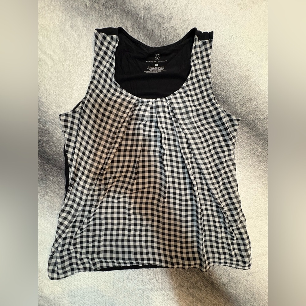New York & Company Black White Plaid Colorblock Sleeveless Blouse Top Medium M‎